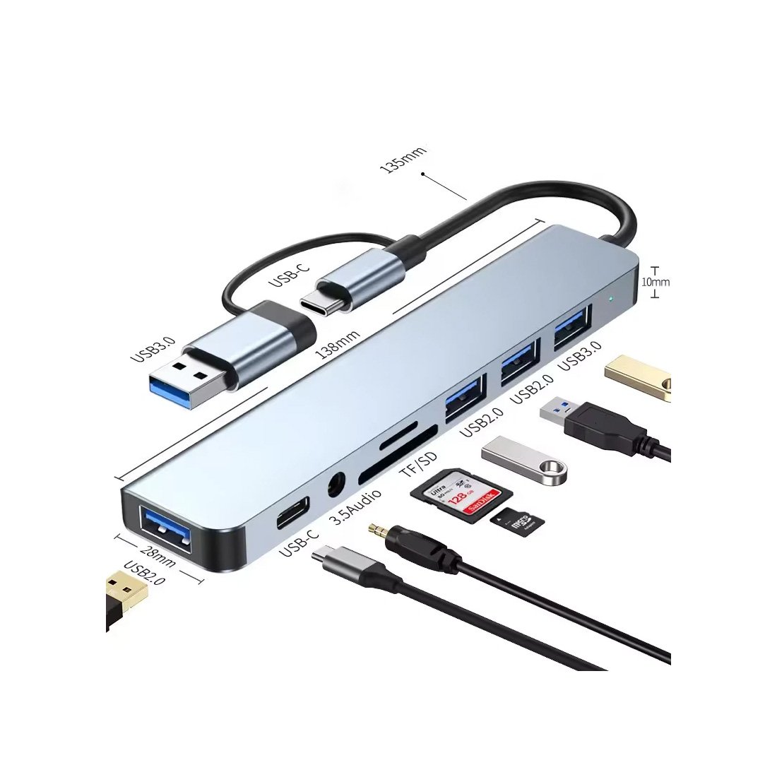 Heatz 8-IN-1 Type-C HUB USB Multiport Card Reader Adapter - Image 3