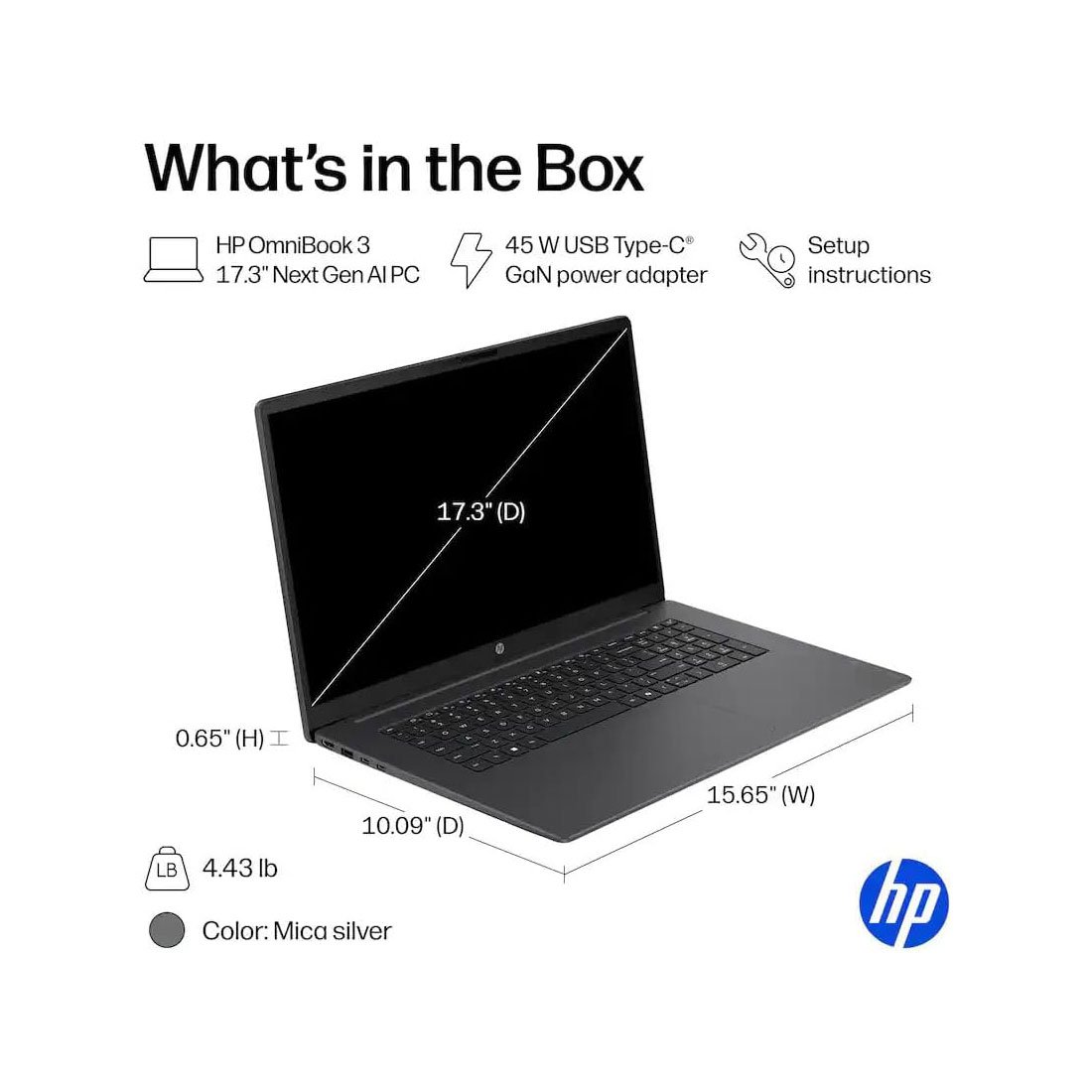 HP OmniBook 3 laptop AI 17.3" FHD Display Intel Core Ultra 7 255U 16GB 1TB - Mica Silver - Image 3